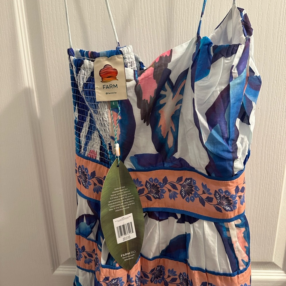 FARM Rio FOLIAGE Midi Dress, Blue and white Brand New With Tags, has beats - Picture 13 of 15